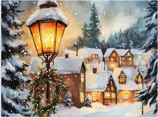 Poster 40x30 cm - Kerstdorp - Huizen - Sneeuw - Kerst - Posters - Kamer decoratie - Wanddecoratie woonkamer - Kerstdecoratie voor binnen - Kerstversiering - Kerstmis versiering in huis - Kerstaccessoires
