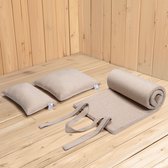 JEMIDI sauna ligkussen met sauna hoofdsteun - 170 x 50 - Plus sauna kussen - Ook te gebruiken als tuinkussen - Met draagriem - Sauna set - Beige
