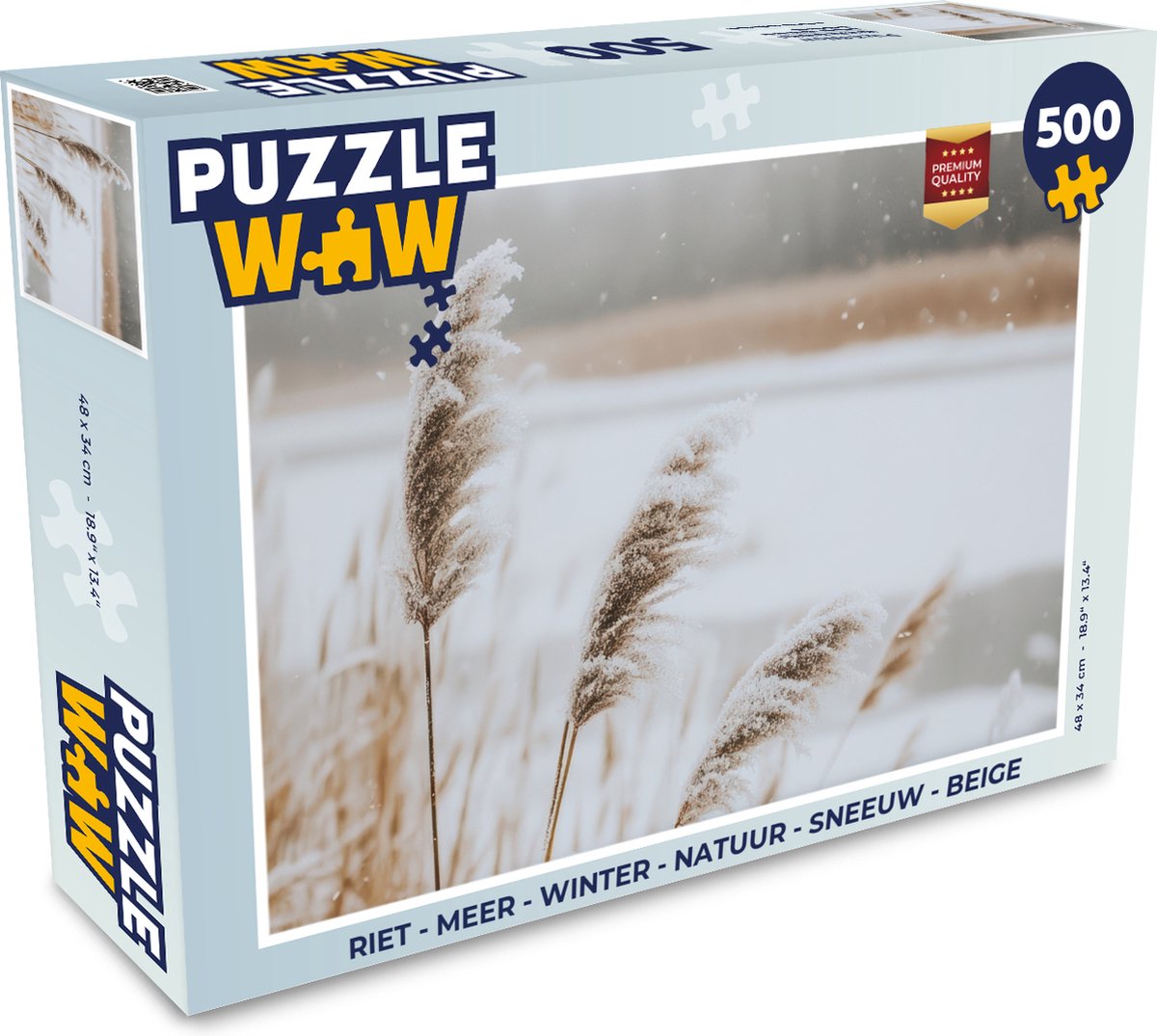 Puzzel Riet - Meer - Winter - Natuur - Sneeuw - Beige - Legpuzzel - Puzzel 500 stukjes
