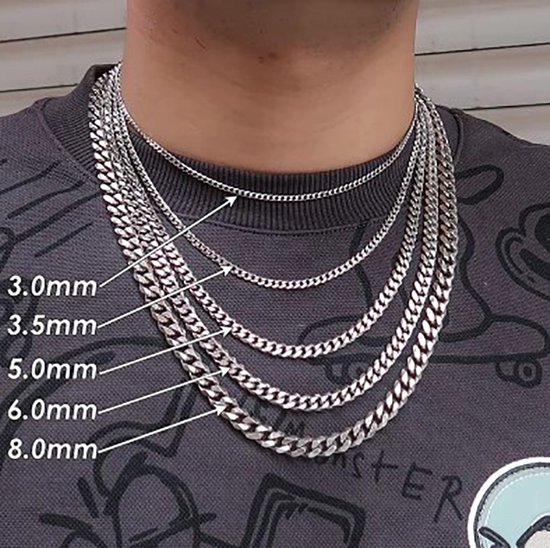 Actie4you® - Collier classique pour homme - Couleur Argent - Acier - Colliers - Chaîne de maillons - Style cubain - 6 MM - 55CM de long