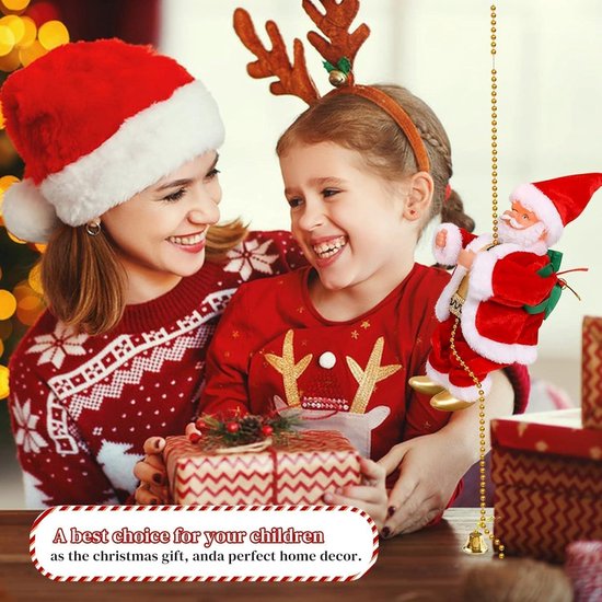 Klimmen Kerstman met Muziek, Kerstmis Elektrische Kerstman Decoraties, Speelgoed Opknoping Kerst Pop Decor, Kerstdecoratie voor Binnen en Buiten, voor