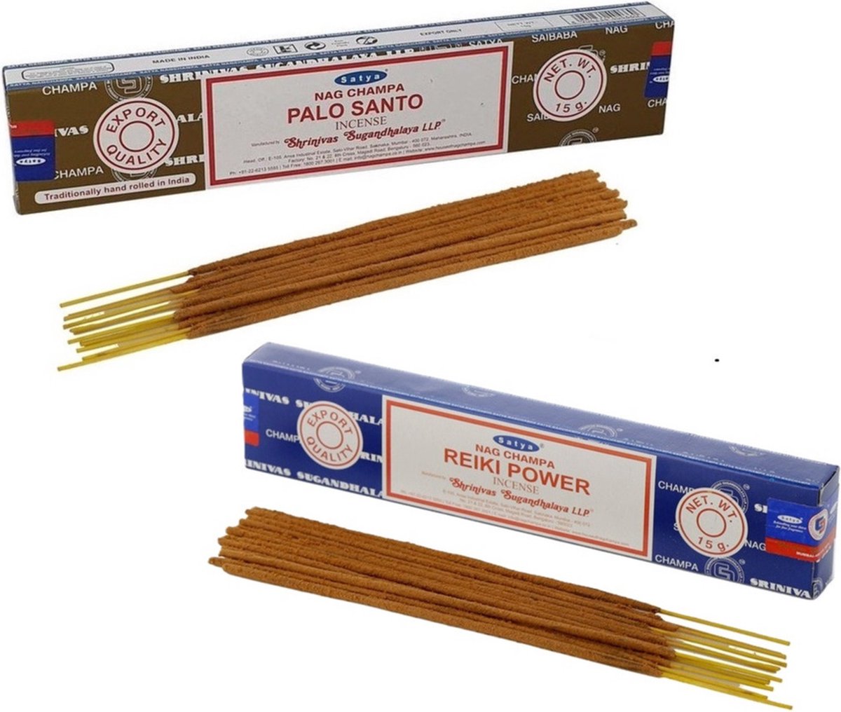 Satya Wierook cadeaus set - 2x geurstokjes - Palo Santo en Reiki Powergeur - Meditatie Camel bruin