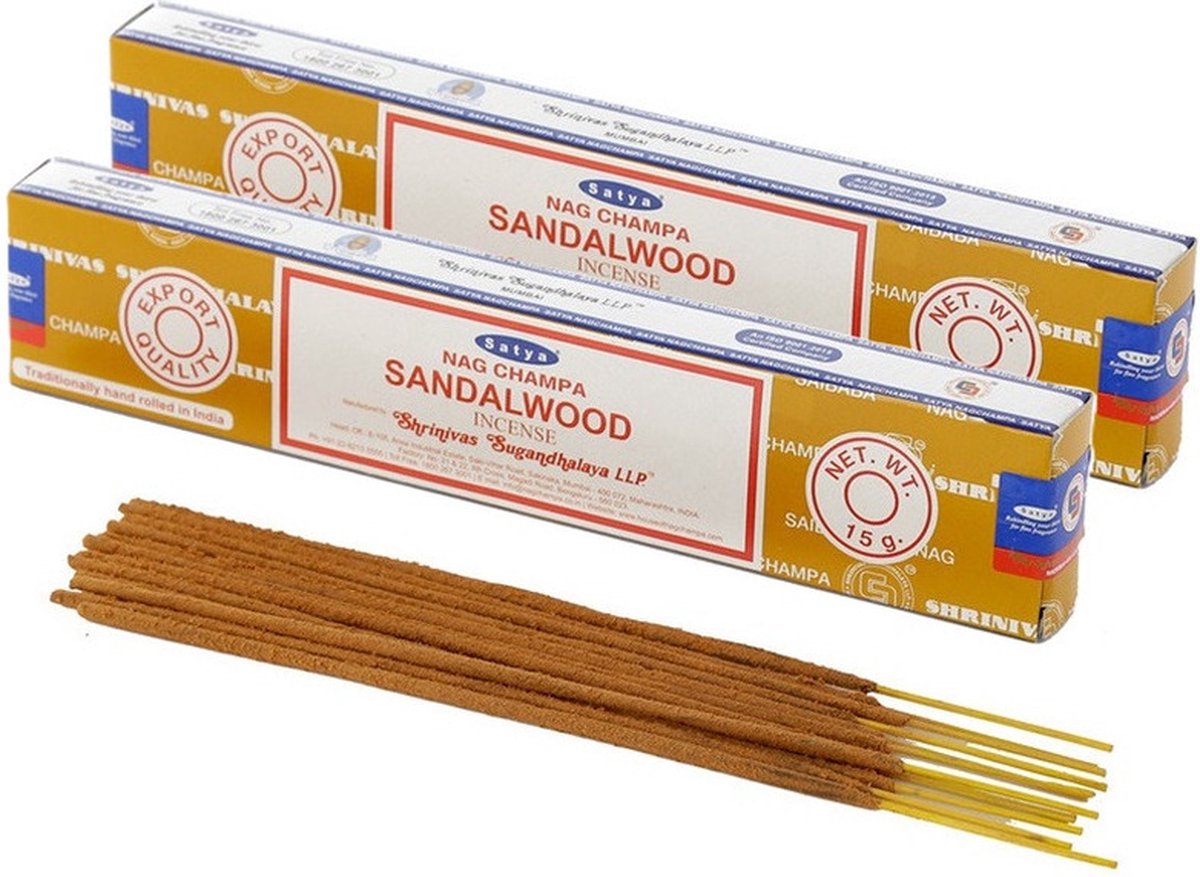 Satya Nag Champa wierrook stokjes Sandelhout geur - 30x - Lichaam in balans - Meditatie - staafjes van 22 cm - 30 minuten Multi