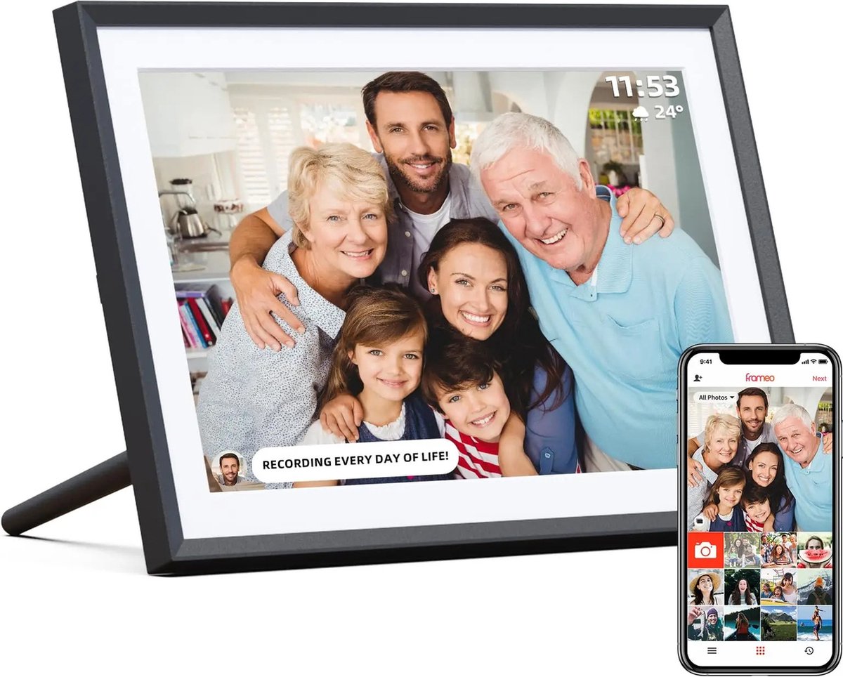 Collox Digitale fotolijst met wifi - Frameo app - 10.1 Inch - 32Gb opslag - 1280 x 800 pixels - touchscreen - zwart