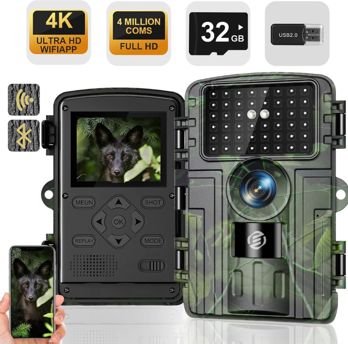 Equivera Wildcamera - Wildcamera met Nachtzicht - Wildcamera's - Wildcamera met Nachtzicht en Wifi - Wildlife Camera's - Wild Camera - Buitencamera met Nachtzicht - Wildcamera voor Buiten - Wildcamera met Sensor