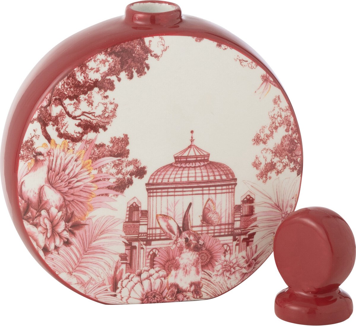 J-Line decoratie Veldfles Moriko - porselein - rood/wit