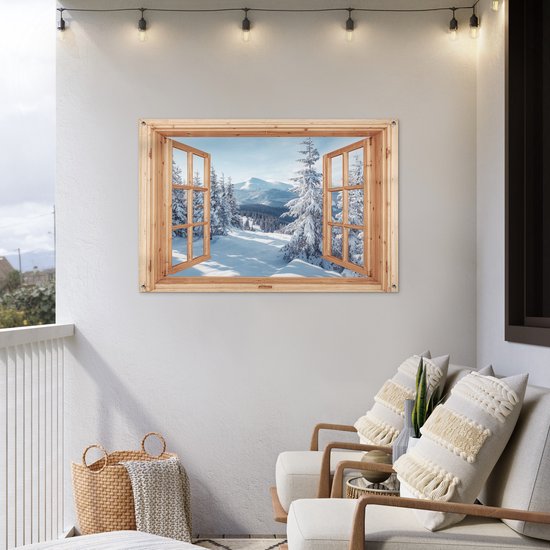 Affiche de jardin Vue - Paysage d'hiver - Nature - Berg - Arbres - Bois - 120x80 cm - Toile de jardin - Affiche d'extérieur