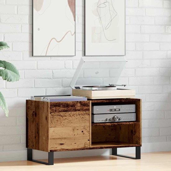 vidaXL - Meuble à disques - 84,5x38x48 - cm - décoré - bois - ancien - couleur bois