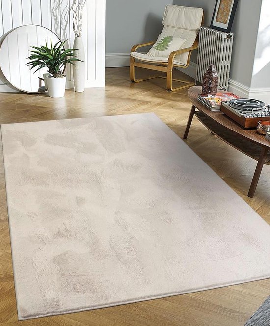 Flycarpets Amalfi vloerkleed Creme - Laagpolig wasbaar Fluffy en Zacht - 160x220 cm