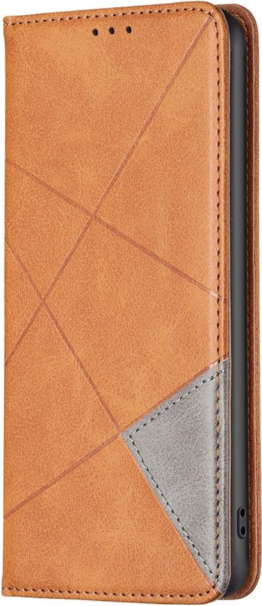 Mobigear Telefoonhoesje geschikt voor Samsung Galaxy S25 Plus Hoesje | Mobigear Rhombus Slim Bookcase | Pasjeshouder voor 2 Pasjes | Telefoonhoesje voor Pinpas / OV Kaart / Rijbewijs - Cognac