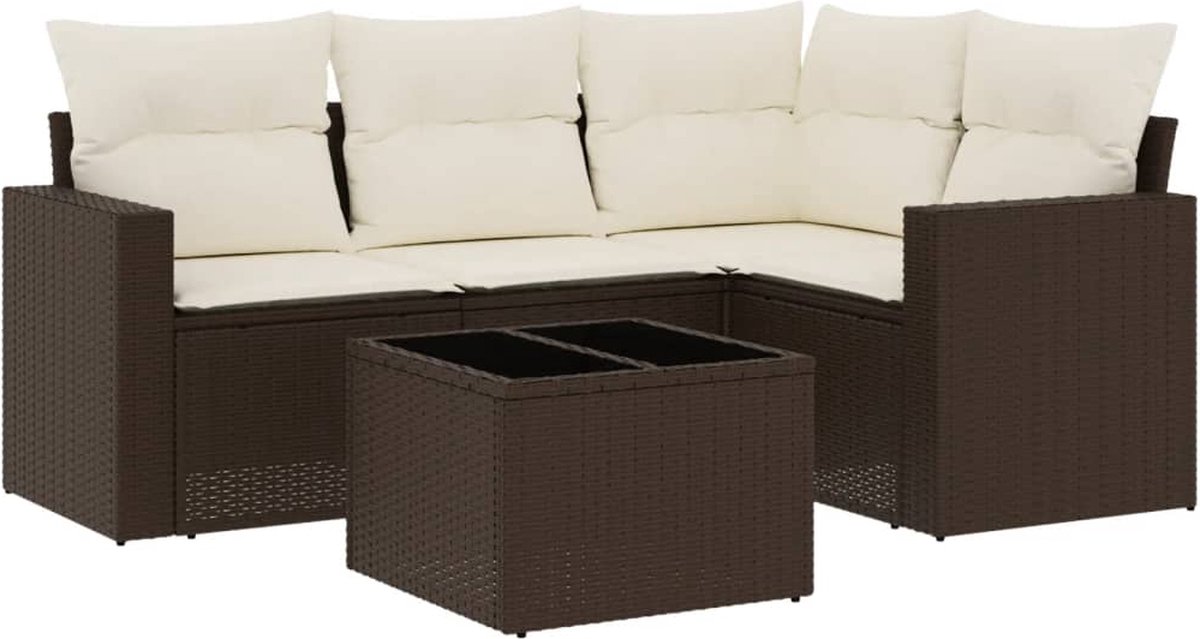 vidaXL 5-delige - Loungeset - met - kussens - poly - rattan - bruin
