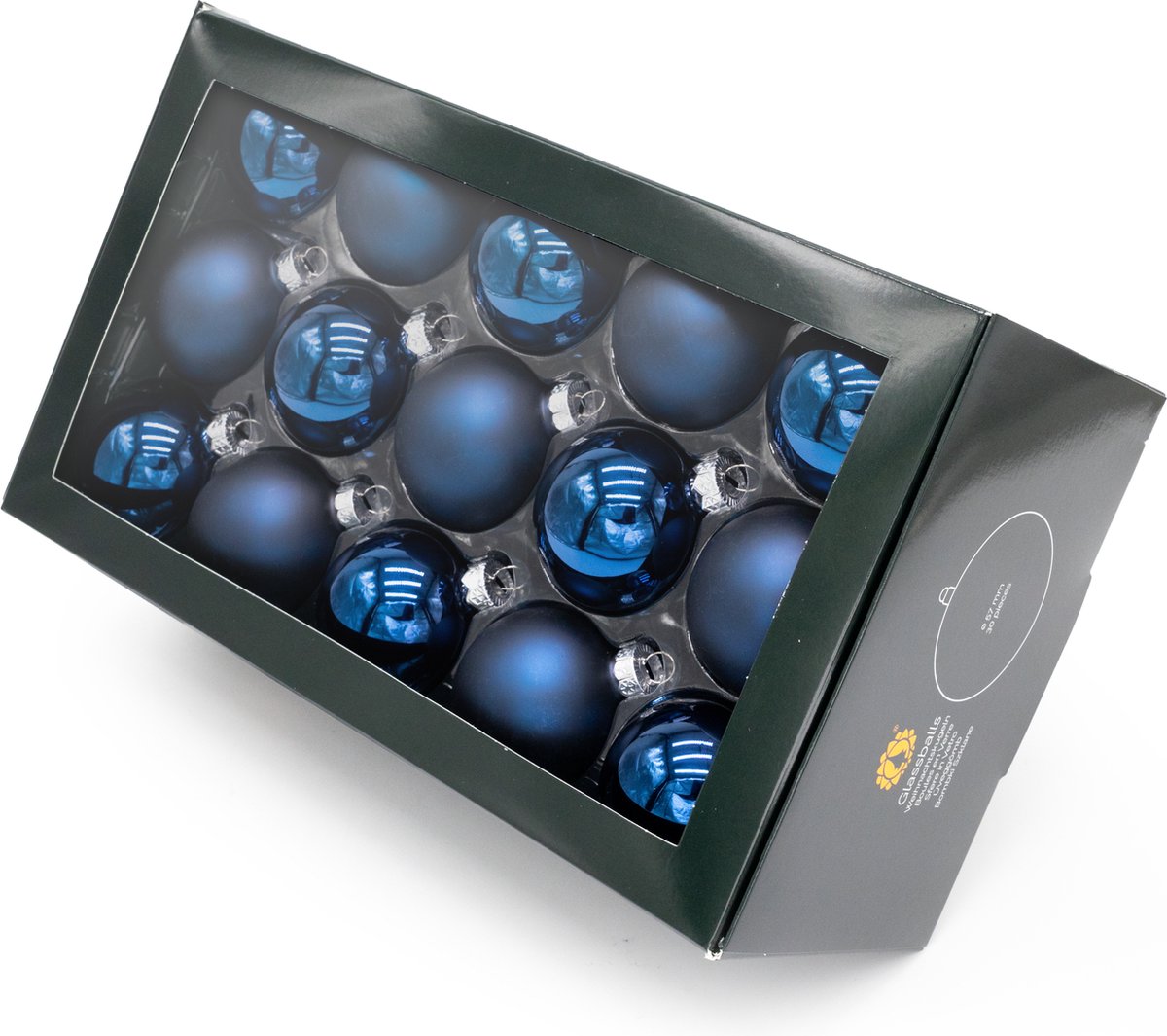Muntel® Kerstballen Glas - 30 Stuks - Mix - Glas - Mat - Glans - Donkerblauw