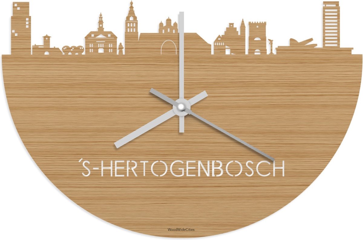 Skyline Klok 's-Hertogenbosch Bamboe hout - Ø 40 cm - Stil uurwerk - Wanddecoratie - Meer steden beschikbaar - Woonkamer idee - Woondecoratie - City Art - Steden kunst - Cadeau voor hem - Cadeau voor haar - Jubileum - Trouwerij - Housewarming -