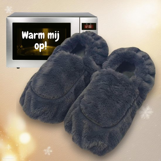 Magnetron sloffen - Verwarmde pantoffels - Dames en Heren - Warme Voeten - Opwarm sloffen - One Size Fits All T/m Maat 40 - Verwarmde sokken - Lavendel en Lijnzaad Vulling - Grijs