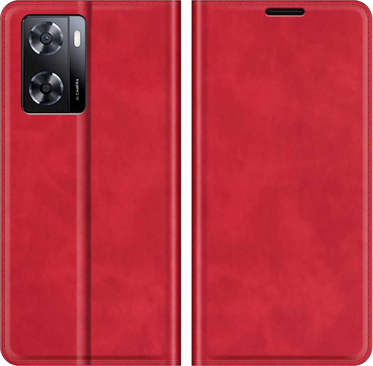 Cazy hoesje geschikt voor Oppo A57s - Hoesje met Pasjeshouder - Luxe Book Case - Rood