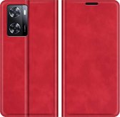 Cazy Coque Oppo A57s - Etui Portefeuille - Similicuir - Rouge