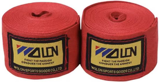 Twee rode bokshandschoenen van katoen, met Wolon label