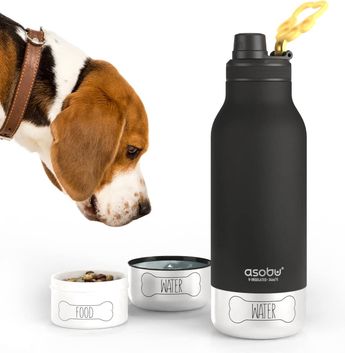 - Dog Bowl Buddy - Edelstahlflasche mit 2 N�pfen Schwarz