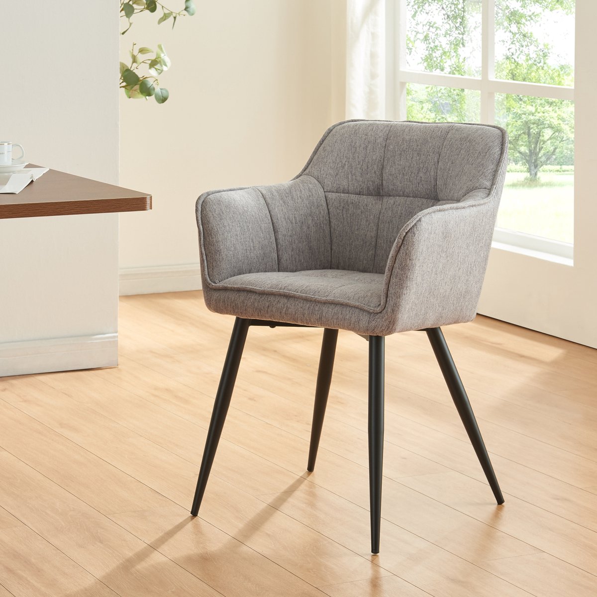 Eetkamerstoel Birmingham set van 4 fauteuils grijs en zwart [en.casa]