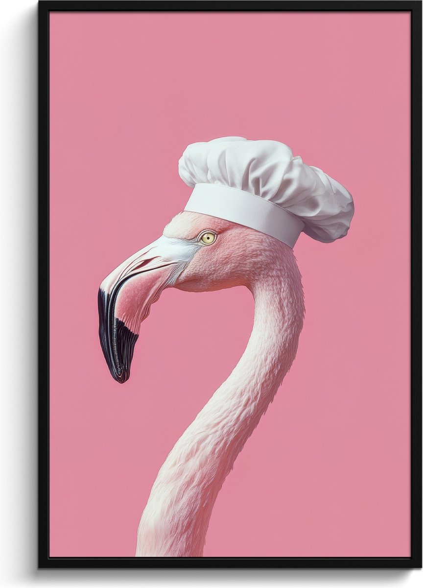 FrameYourWall Fotolijst inclusief poster - Posterlijst 80x120 cm - Posters - Flamingo - Roze - Koksmuts - Vogel - Foto in lijst - Keuken decoratie muur - Wanddecoratie accessoires - Muurdecoratie - Schilderijen Koksmuts - Flamingo