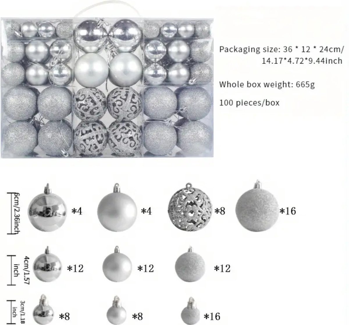 Plastic zilveren kerstballenset van Nivard - 100 stuks.