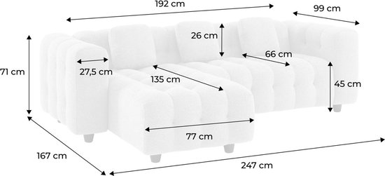 sweeek - Canapé d'angle réglable, 3-4 places, tissu bouclé, structure en bois d'eucalyptus et contreplaqué