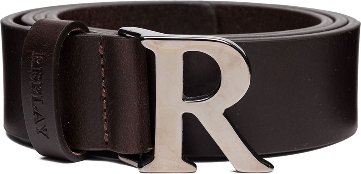 REPLAY Leren Riem Leather Belt W75 Brown Cocoa Donkerbruin