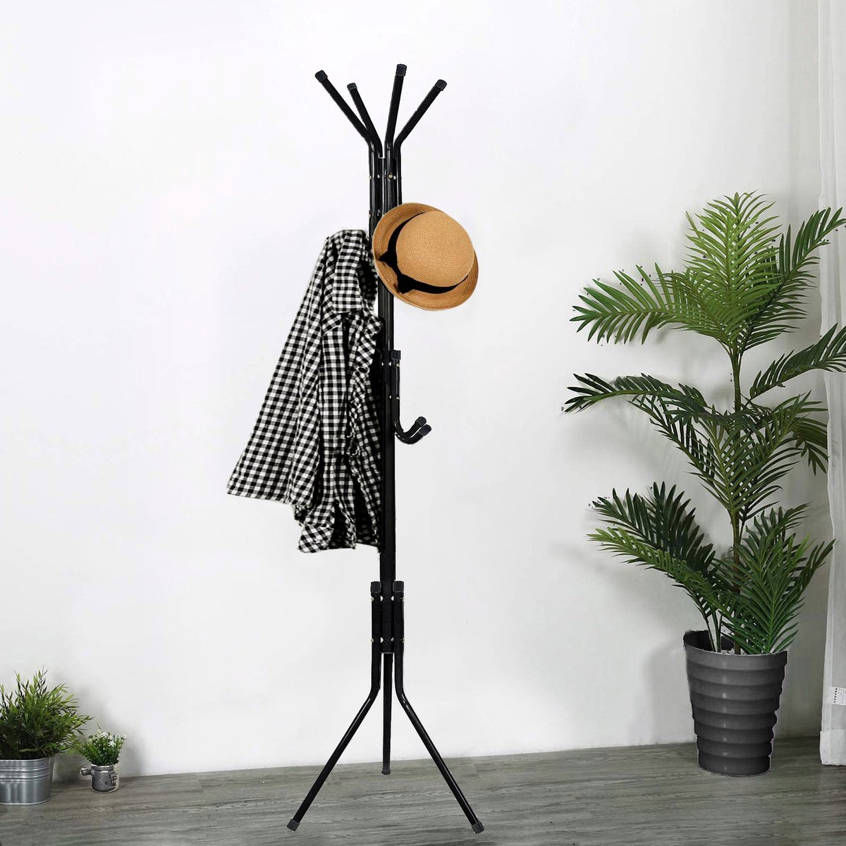 Springos Staande Kapstok | Metaal | 12 Haken | Garderobe Kapstok | Zwart | 177 cm