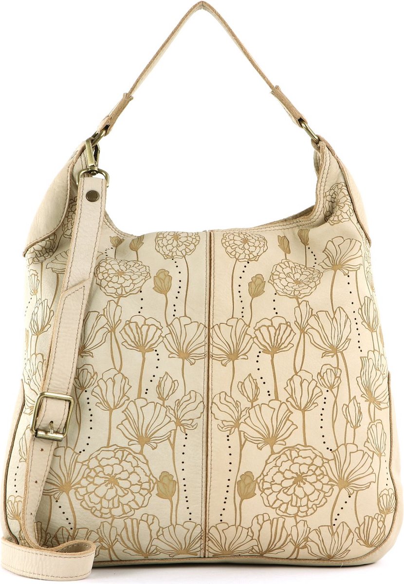 CATERINA LUCCHI Leren Schoudertas Matera Shoulder Bag Ecrù Beige