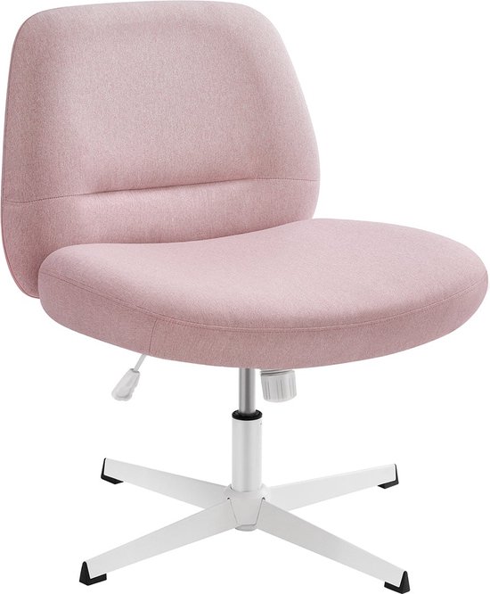 Roze Bureaustoel - Brede Zitting - Kruisonderstel - Staal & Katoen-Linnen - Verstelbare Hoogte - 72cm x 72cm x 75-83cm