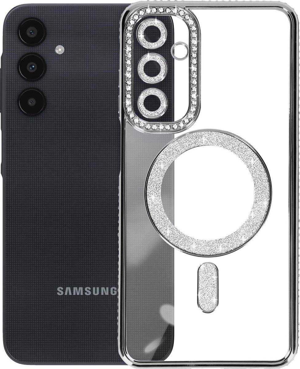 Avizar Diamond hoesje Geschikt voor Samsung Galaxy A25 MagSafe Omtrek Strass, Zwart
