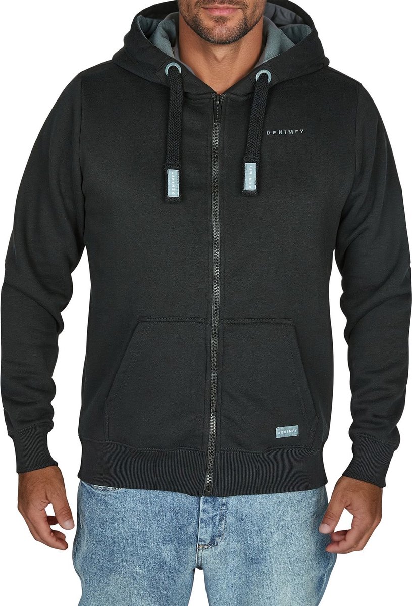 DENIMFY Heren Sweatjack DFLeo regular fit Zwart M Volwassenen Hoodie Capuchon Sweatshirt