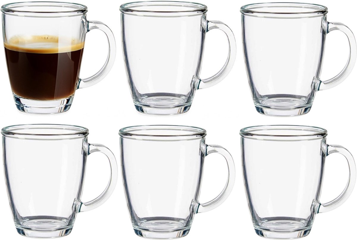 Vivalto Design koffie en thee glazen met oor - set 6x stuks - transparant glas - 310 ml