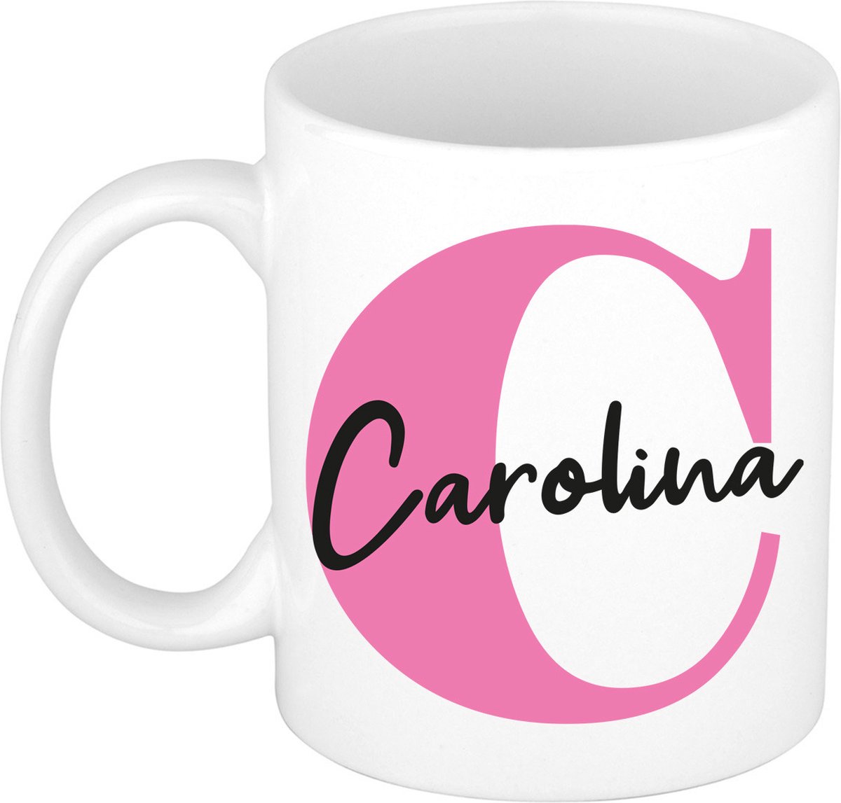 Bellatio Decorations Naam mok Carolina - roze - wit - keramiek - 300 ml - cadeau beker