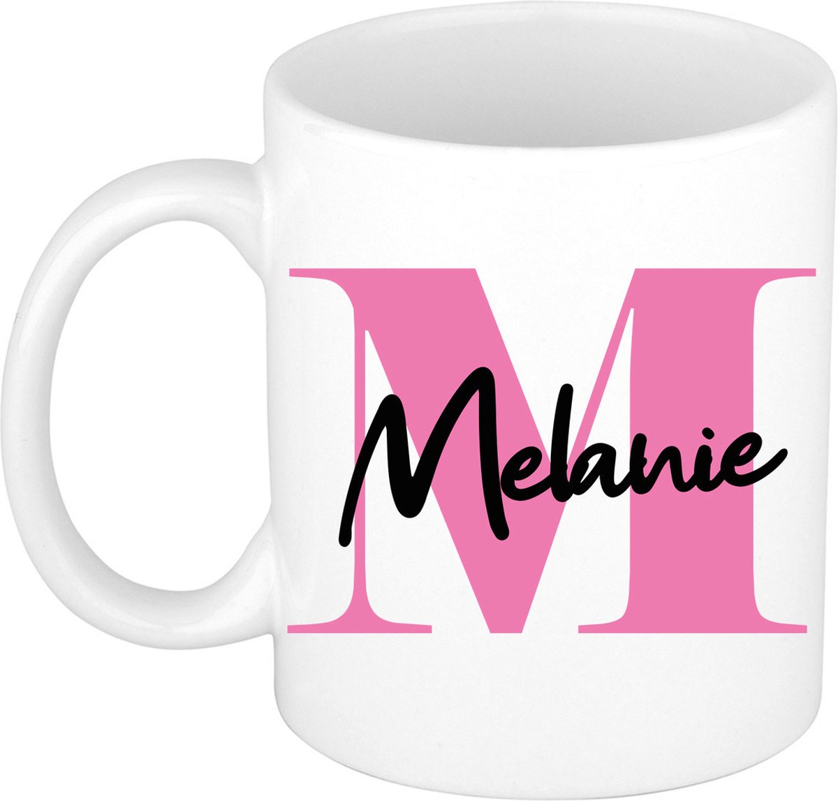 Bellatio Decorations Naam mok Melanie - roze - wit - keramiek - 300 ml - cadeau beker