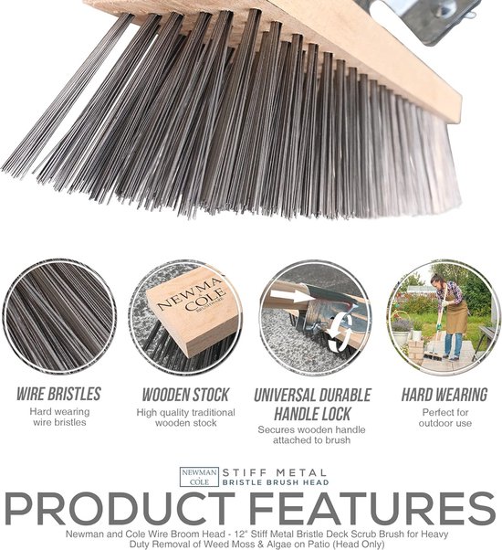 Stijf Metalen 30 cm Varkenshaar Deck Scrub Borstel voor Onkruid, Mos & Algen Verwijdering — afbeelding 2