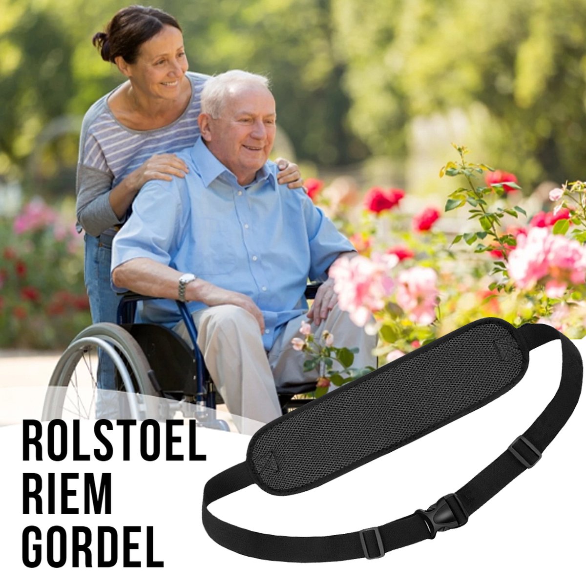 Goedkoopste Allernieuwste.nl® Brede Luxe Rolstoelgordel - Veiligheidsriem voor Rolstoelen - Veilige Heupband voor Rolstoel Scooter Scootmobiel Riem - Zwart - 154 x 14 cm