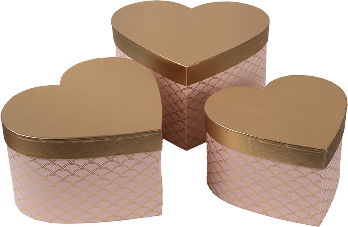 Clayre & Eef Opbergdoos Set van 3 27x24x15 / 24x21x14 / 21x19x12 cm Roze Goudkleurig Karton