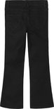 Achterkant van een zwarte flared jeans met twee achterzakken.