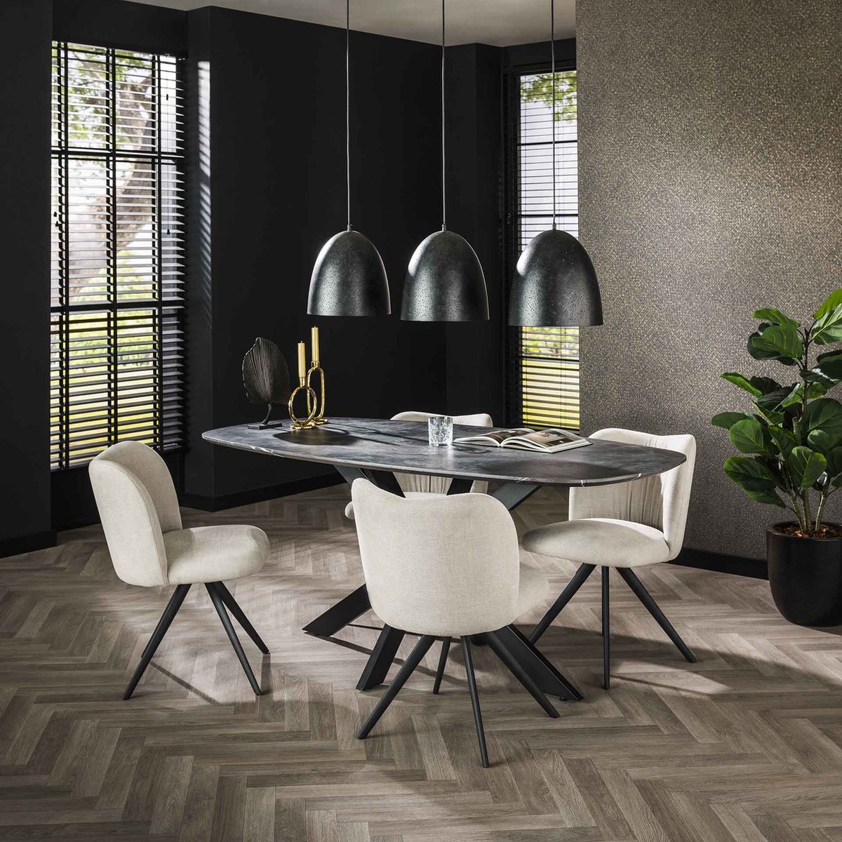 Dimehouse Eettafel Mysha Deens Ovaal Melamine 180x90 cm - Hout met melaminehars - Modern - Deens ovaal Zwart