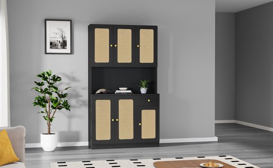 Merax Dressoir met deuren, laden, open opbergvakken, modern highboard Merax Dressoir met deuren, laden, open opbergvakken, modern highboard