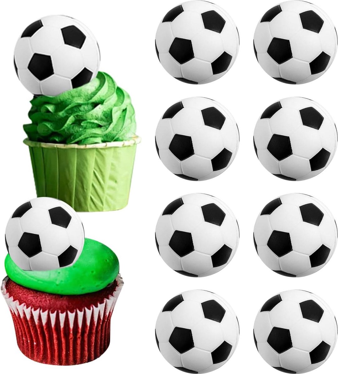 10 stuks voetbal cupcake-toppers - voetbaltaartdecoratie voor sport party - verjaardagsfeest en babyshower taartdecoratie .