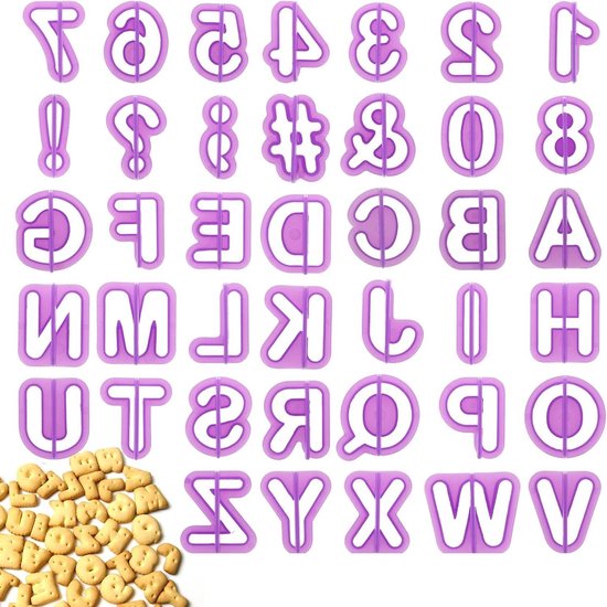 36 stuks letters, fondant, uitstekers, cijfers, fondant, uitsteekvormpjes, bakaccessoires, alfabet, taartdecoratieset, uitwerper, stempel, koekjes marsepein (herbruikbaar
