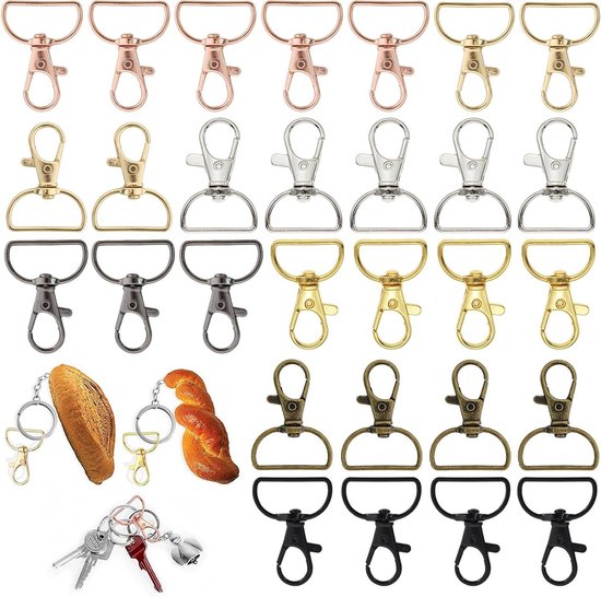 TAIYOU 30 stuks Gouden Karabijnhaken Hummer Sleutelhangers Zwenker 360° Karabijnsluitingen D Ringen Draaibare Karabijnhaak Met Draaisluiting Voor Doe-Het-Zelf Knutselwerk Tassenproductie