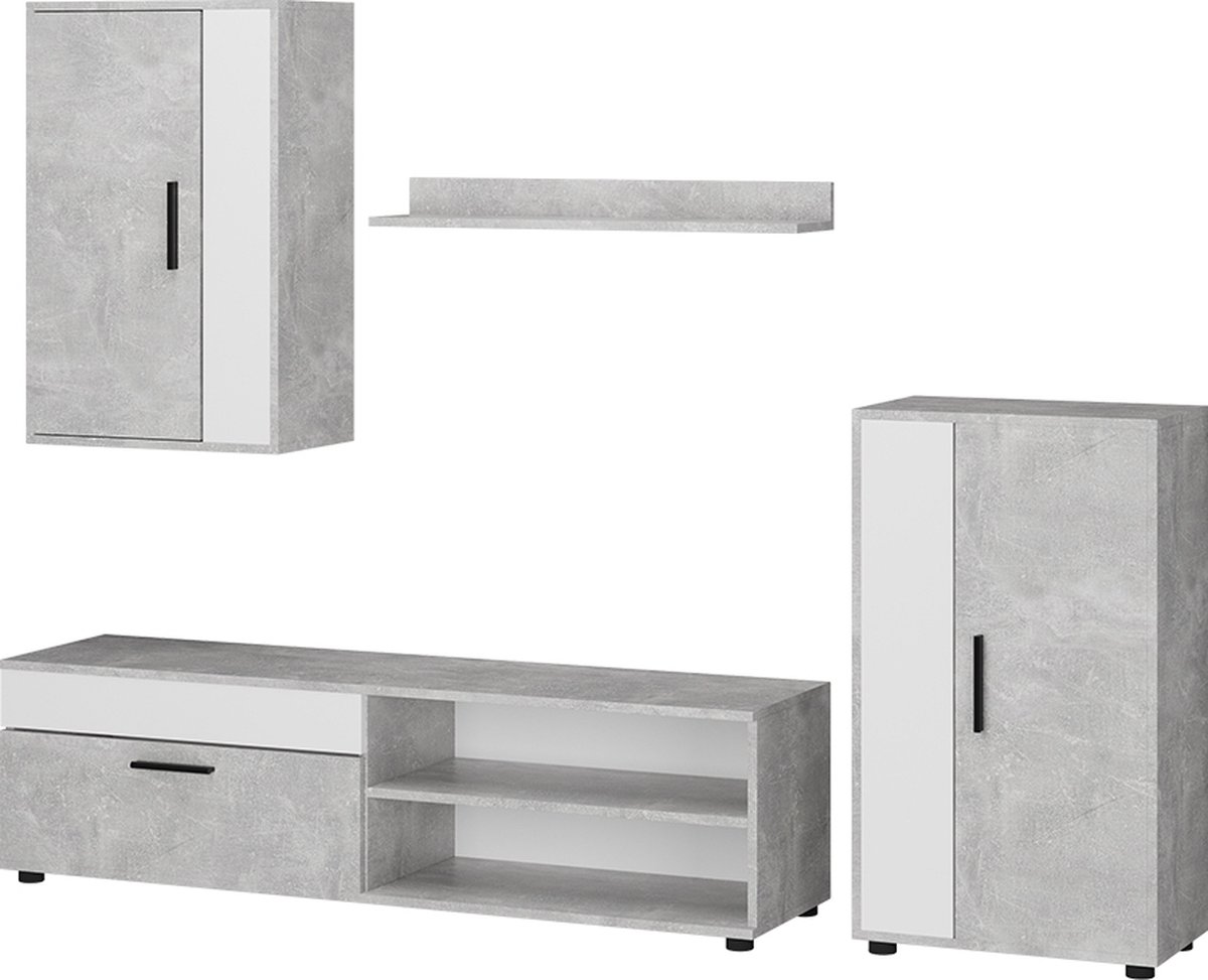 Vicco Berno Wandmeubel – set, 4 delen Beton