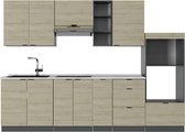 Vicco Fame- Line Meuble de cuisine complet – 280 cm, WB Marble Panneau Chêne /anthracite, WB Marble