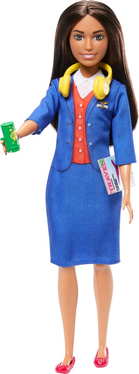 Barbie Stewardess Modepop – Blauw Uniform met Koffer, Koptelefoon en Paspoort — afbeelding 2