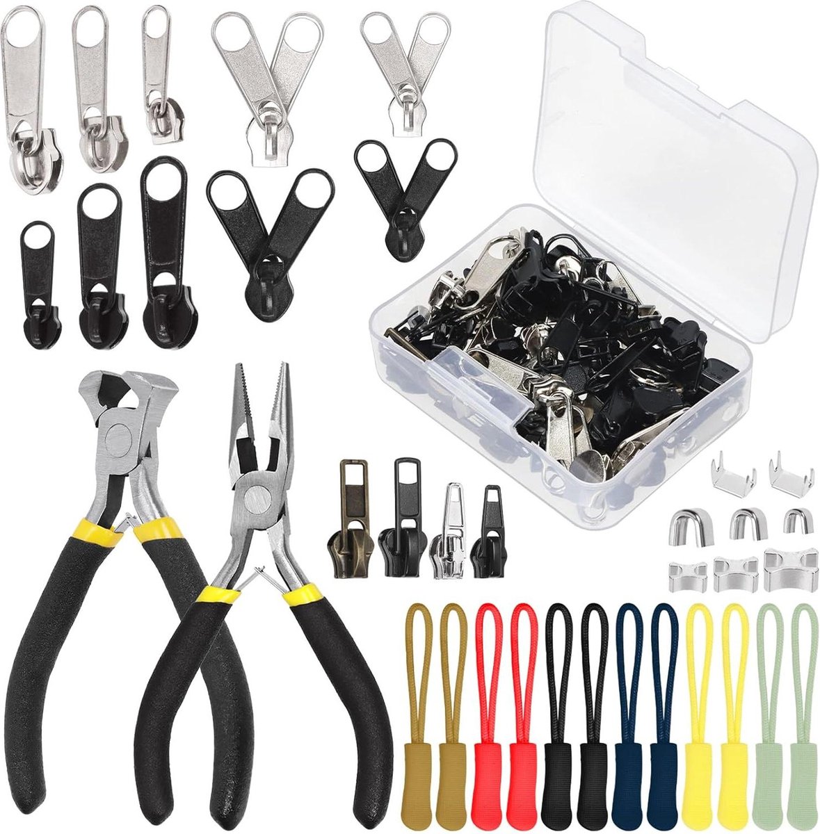 Image of 144 stuks ritssluiting reparatieset - installeertang en naald neus tang - tassen ritssluiting vervangingsgereedschap .