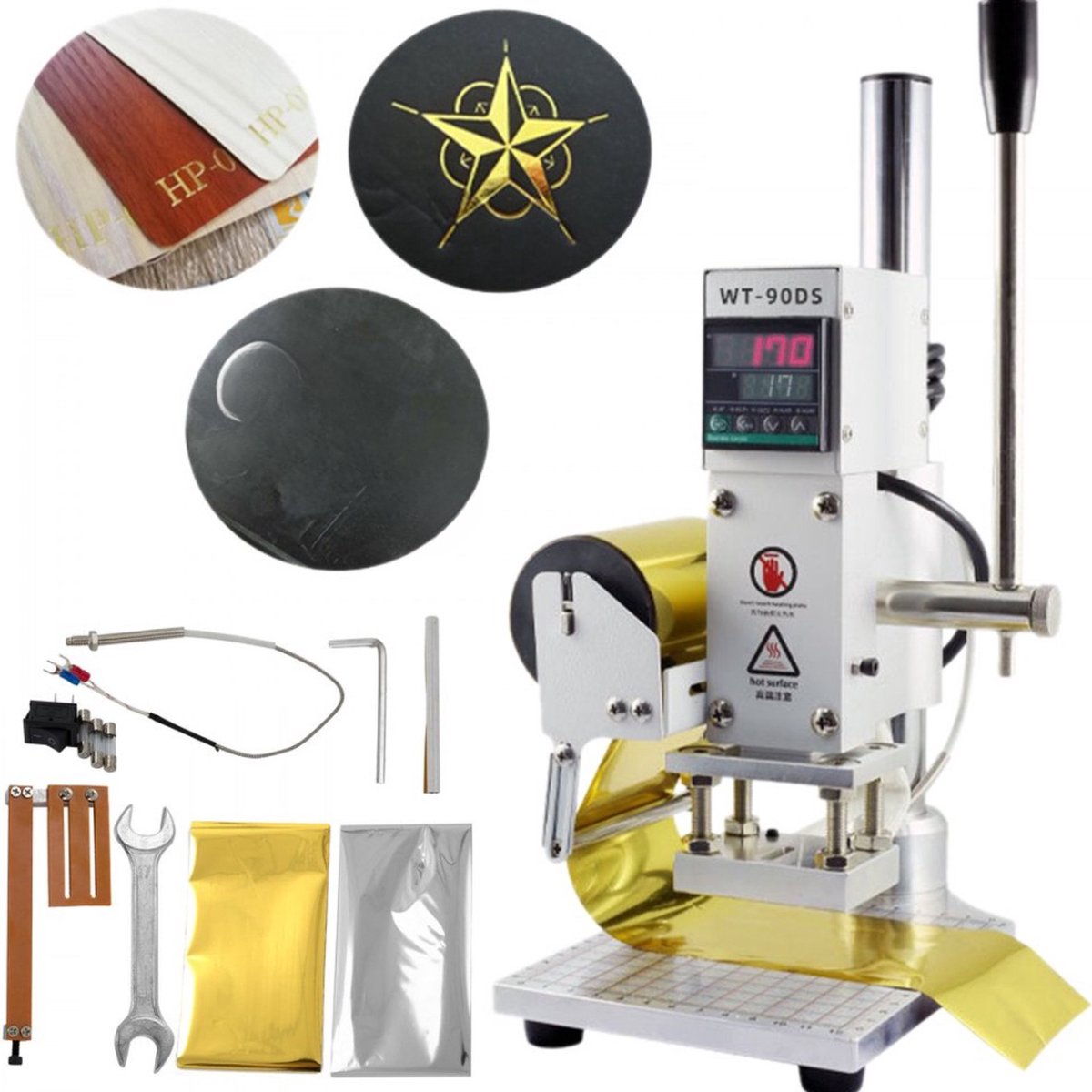Foliedruk Embossing Machine 10x13cm Hot Stamping RVS Bronzing Machine voor PVC Leer Papier