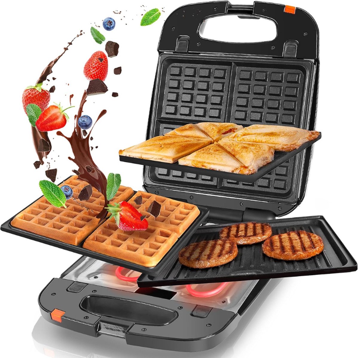 SWM60 Wafelijzer 1200 W 3 in 1 Snackmaker Wafels Grill en Tosti Automatische Temperatuurcontrole Eenvoudige Schoonmaak Ontbijt Dessert Vers Bereiden Met Bakkersgist
